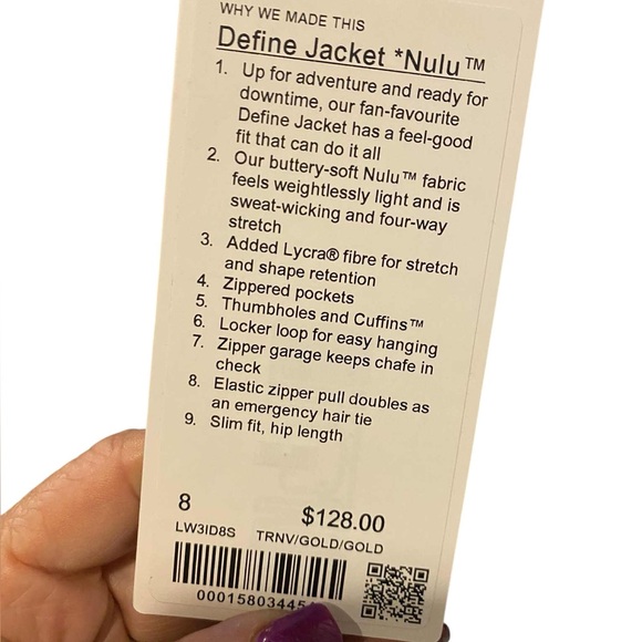NWT Lululemon define jacket nulu TRUE NAVY/GOLD Size 8 - Picture 4 of 5